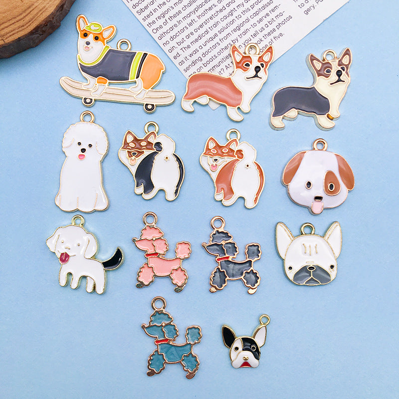 Wholesale Cartoon Japanese Cute Puppy Dog Drip Oil Alloy Necklace Bracelet Pendant